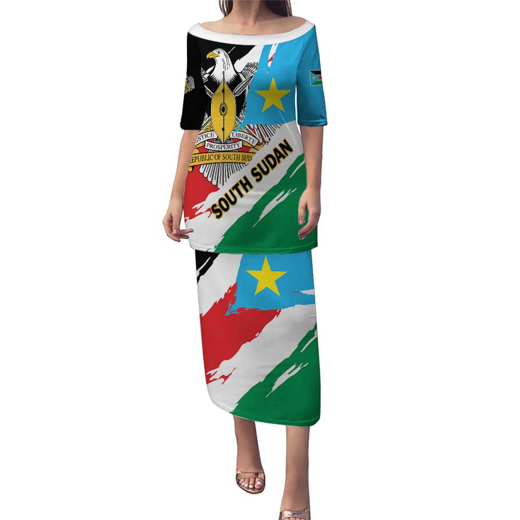 Personalized South Sudan Puletasi Grunge Flag Style - Wonder Print Shop