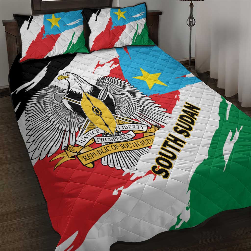 South Sudan Quilt Bed Set Grunge Flag Style - Wonder Print Shop