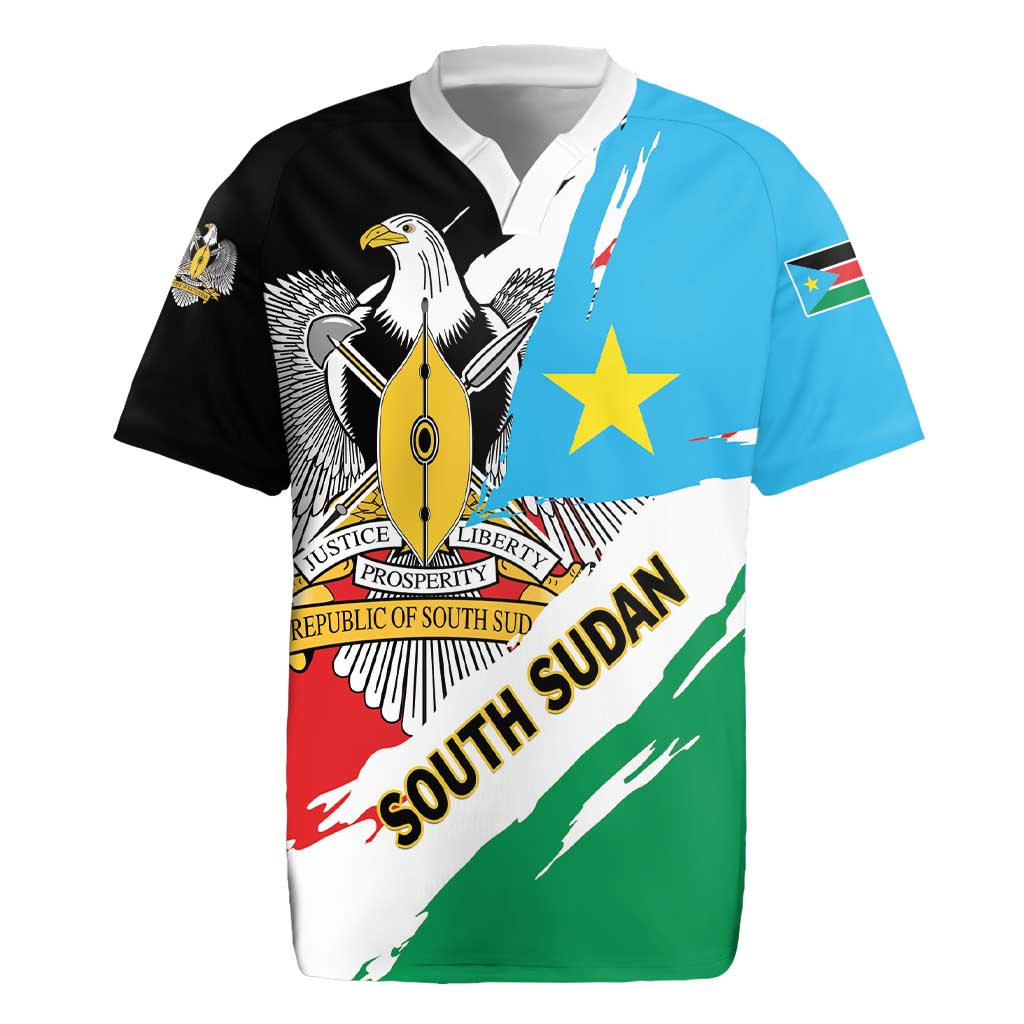 Personalized South Sudan Rugby Jersey Grunge Flag Style - Wonder Print Shop