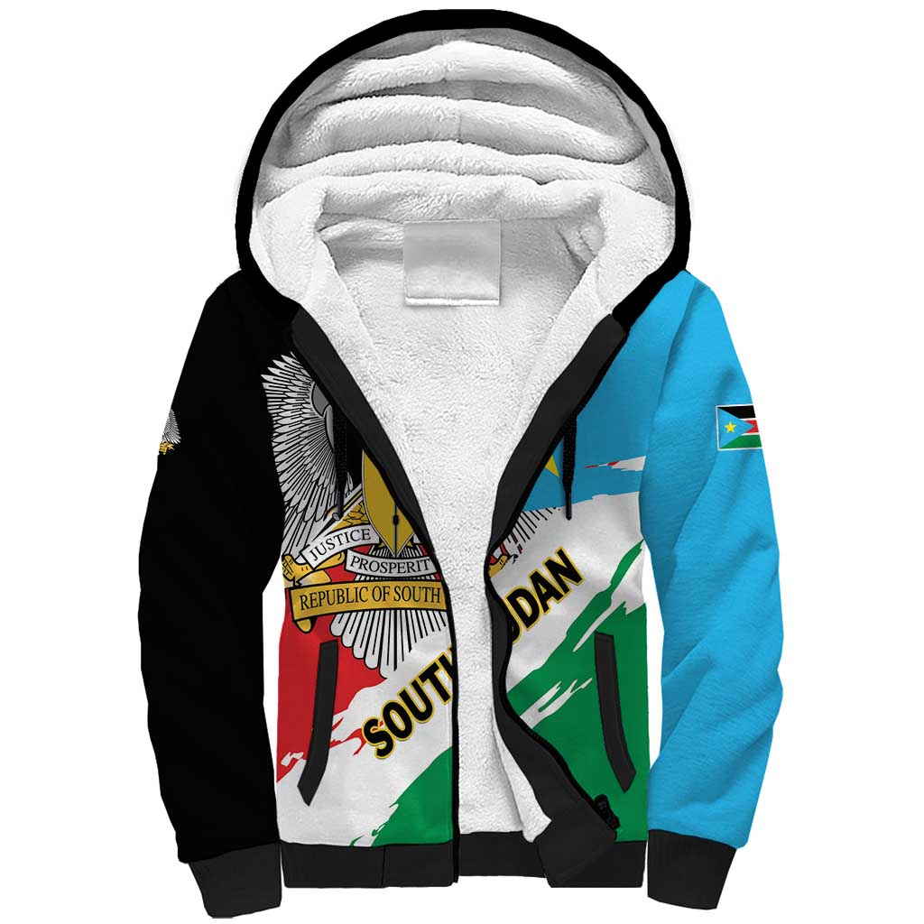 Personalized South Sudan Sherpa Hoodie Grunge Flag Style - Wonder Print Shop