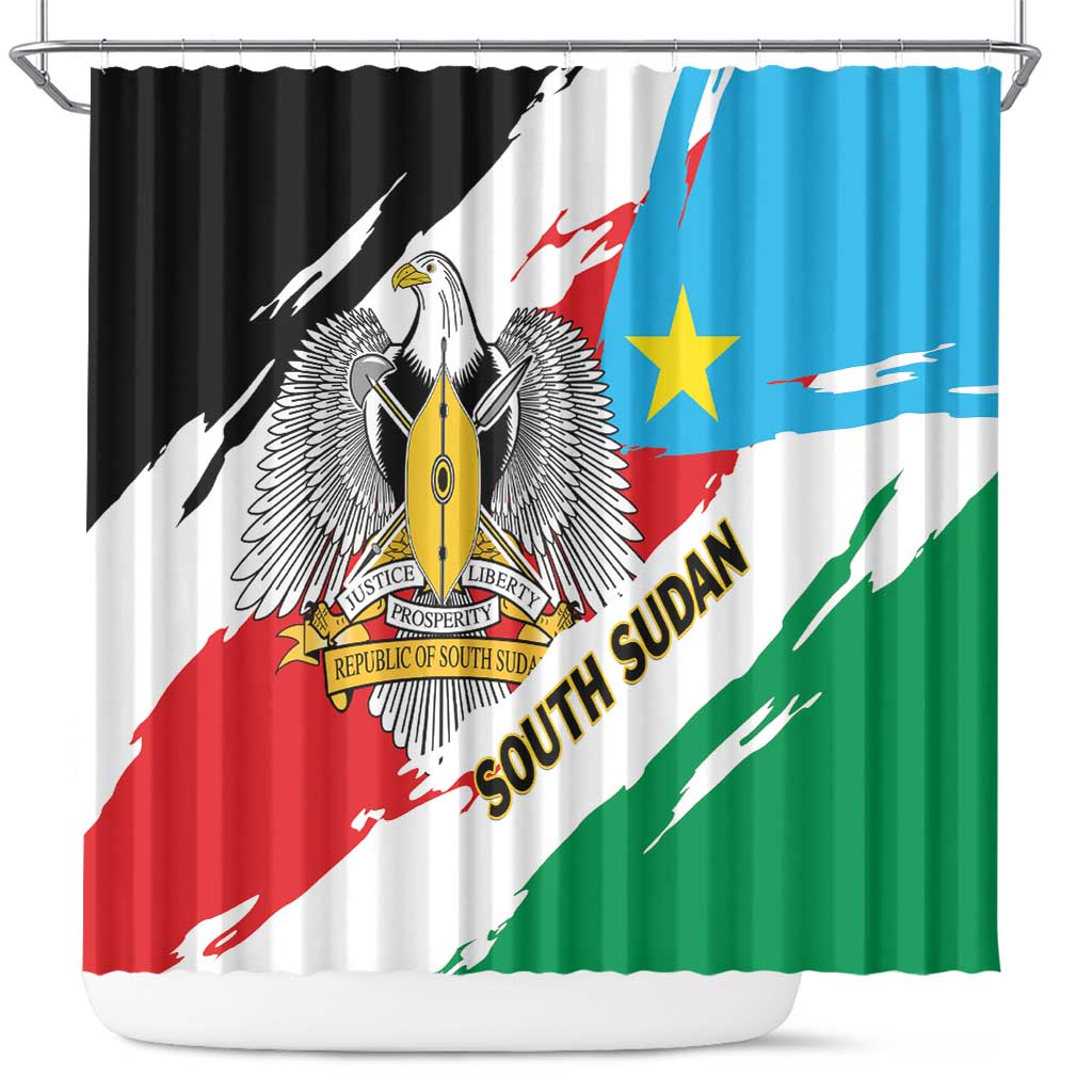 South Sudan Shower Curtain Grunge Flag Style