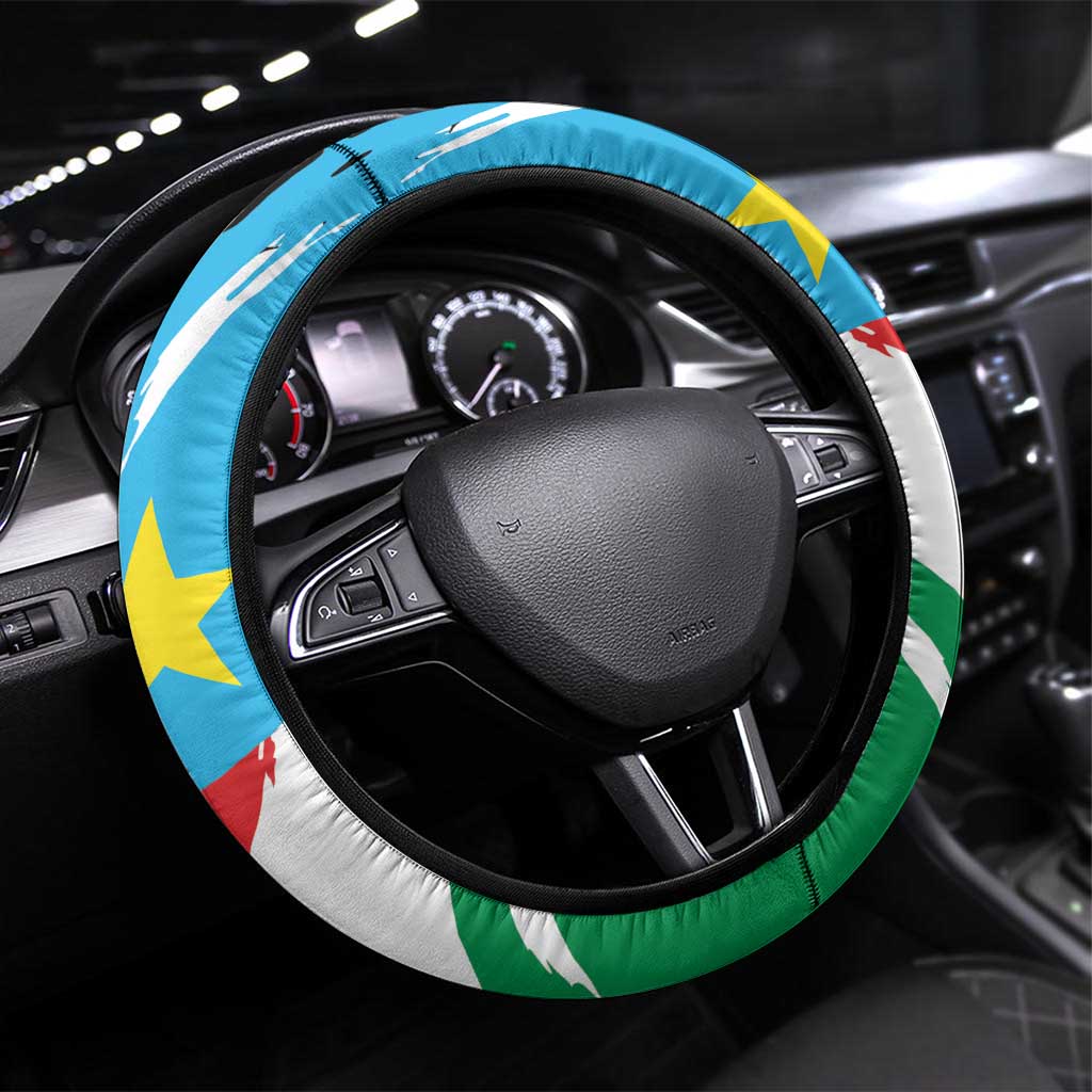 South Sudan Steering Wheel Cover Grunge Flag Style - Wonder Print Shop