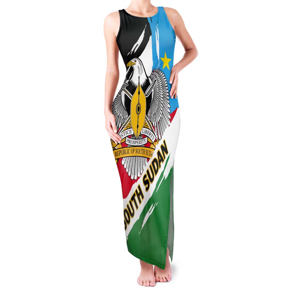 Personalized South Sudan Tank Maxi Dress Grunge Flag Style - Wonder Print Shop