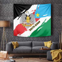 South Sudan flag tapestry with eagle crest and yellow star accent, black red white blue green