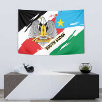 South Sudan flag tapestry with eagle crest and 'SOUTH SUDAN' text, black red white blue green