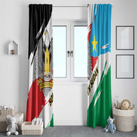 South Sudan flag-style window curtains, two hanging panels with emblem and flag colors