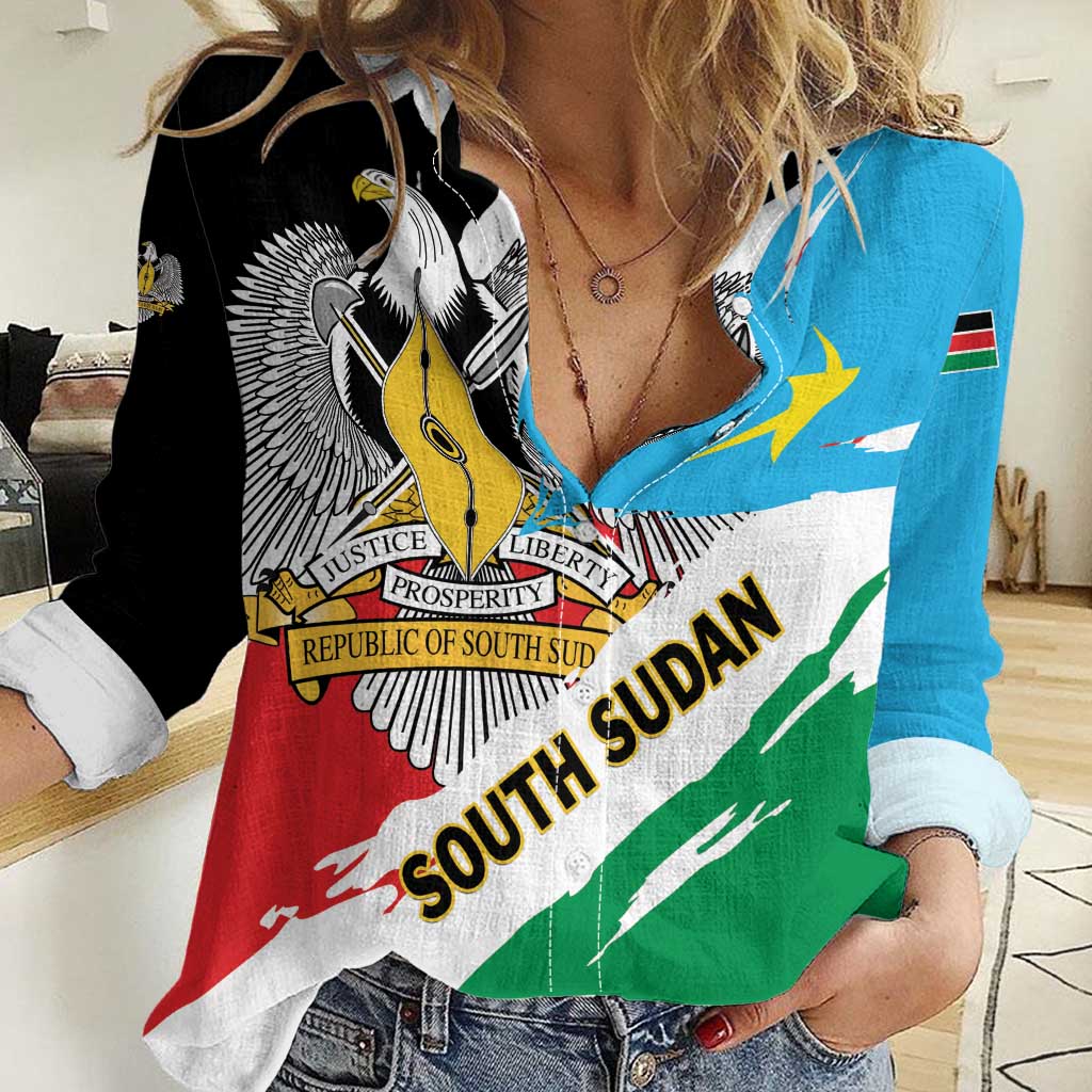 Personalized South Sudan Women Casual Shirt Grunge Flag Style