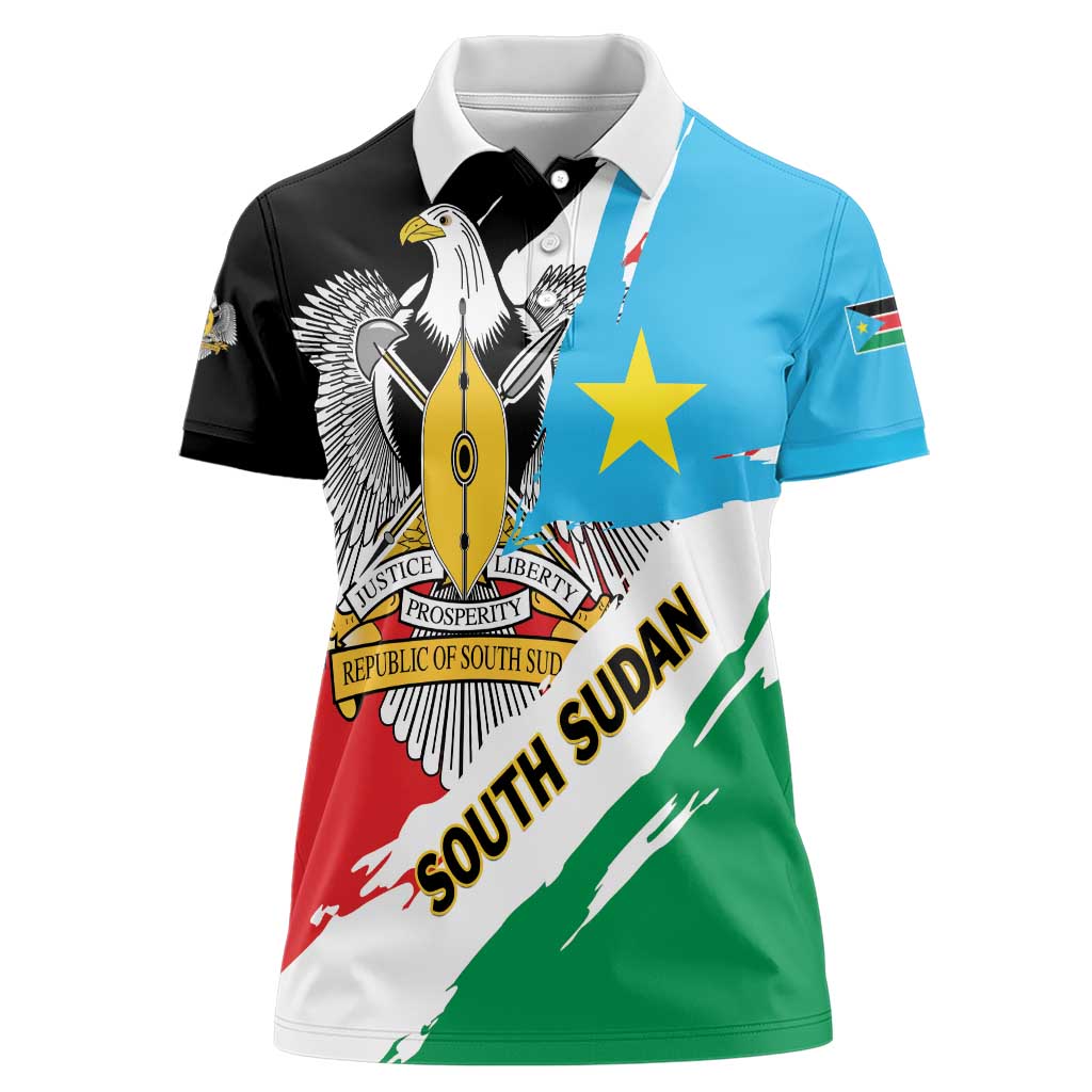 Personalized South Sudan Women Polo Shirt Grunge Flag Style - Wonder Print Shop