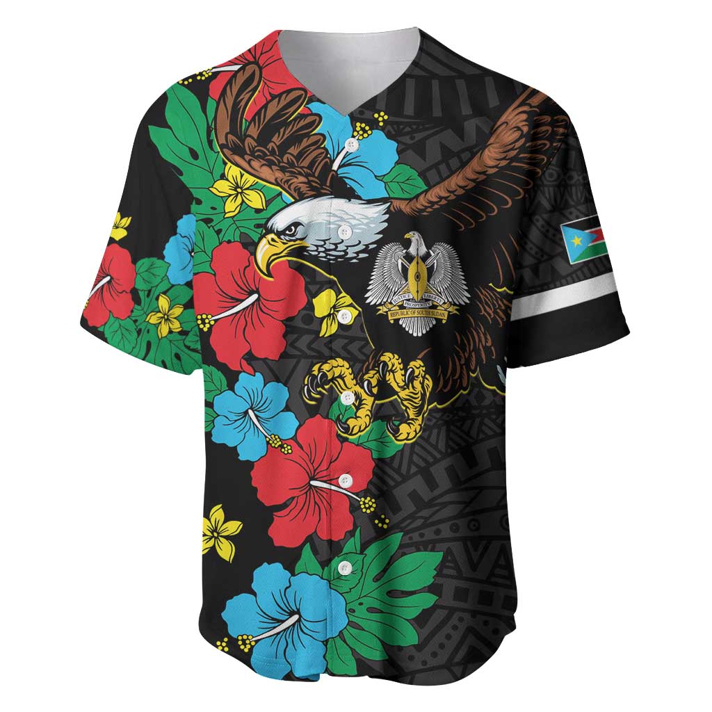 South Sudan Baseball Jersey Hibiscus Floral African Pattern - Wonder Print Shop