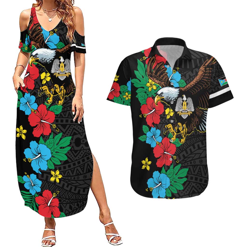 South Sudan Couples Matching Summer Maxi Dress and Hawaiian Shirt Hibiscus Floral African Pattern - Wonder Print Shop