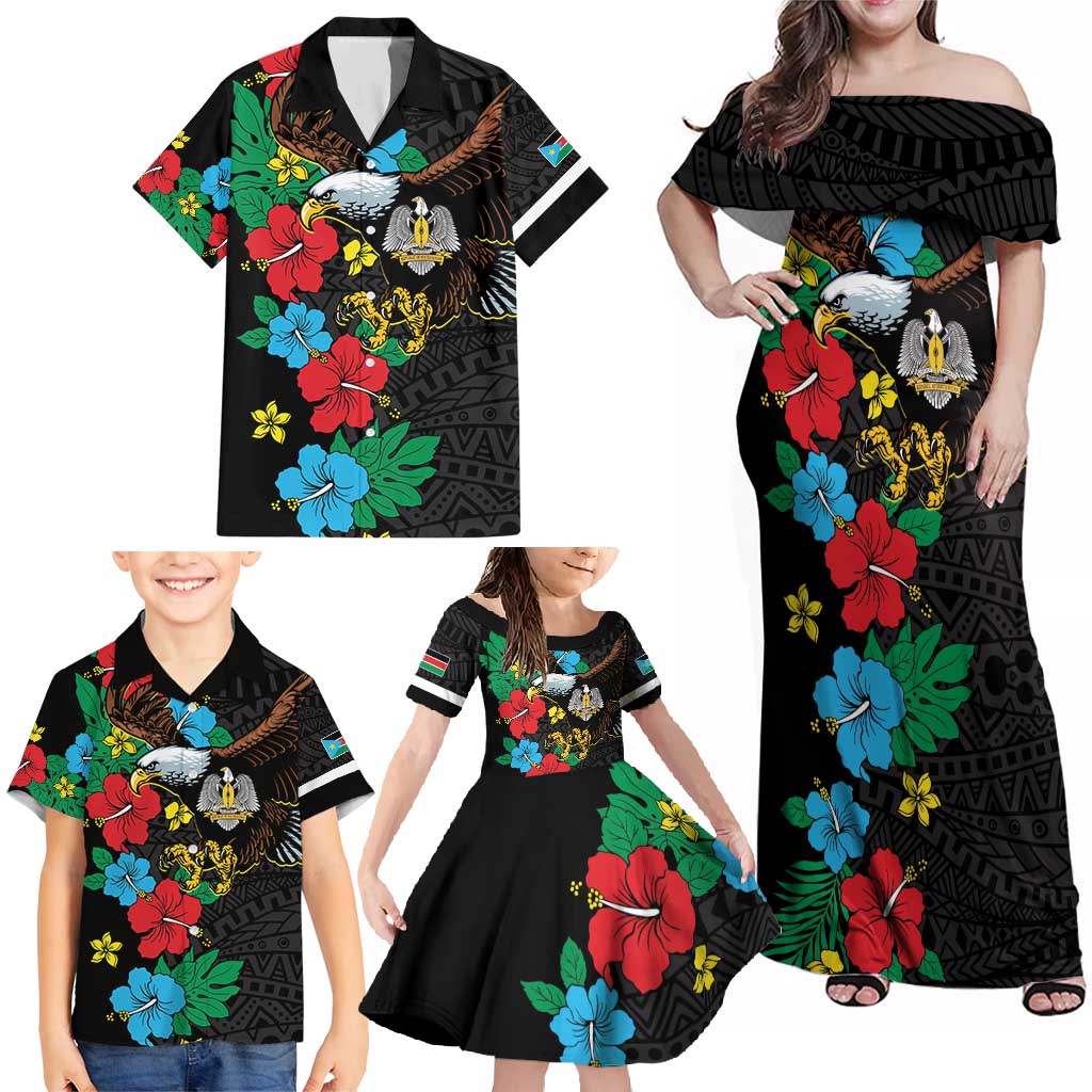 South Sudan Family Matching Off Shoulder Maxi Dress and Hawaiian Shirt Hibiscus Floral African Pattern - Wonder Print Shop