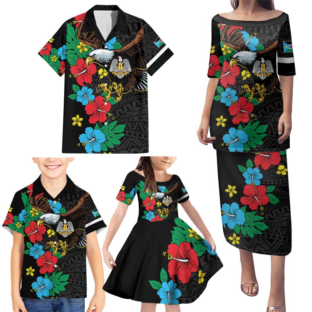 South Sudan Family Matching Puletasi and Hawaiian Shirt Hibiscus Floral African Pattern - Wonder Print Shop