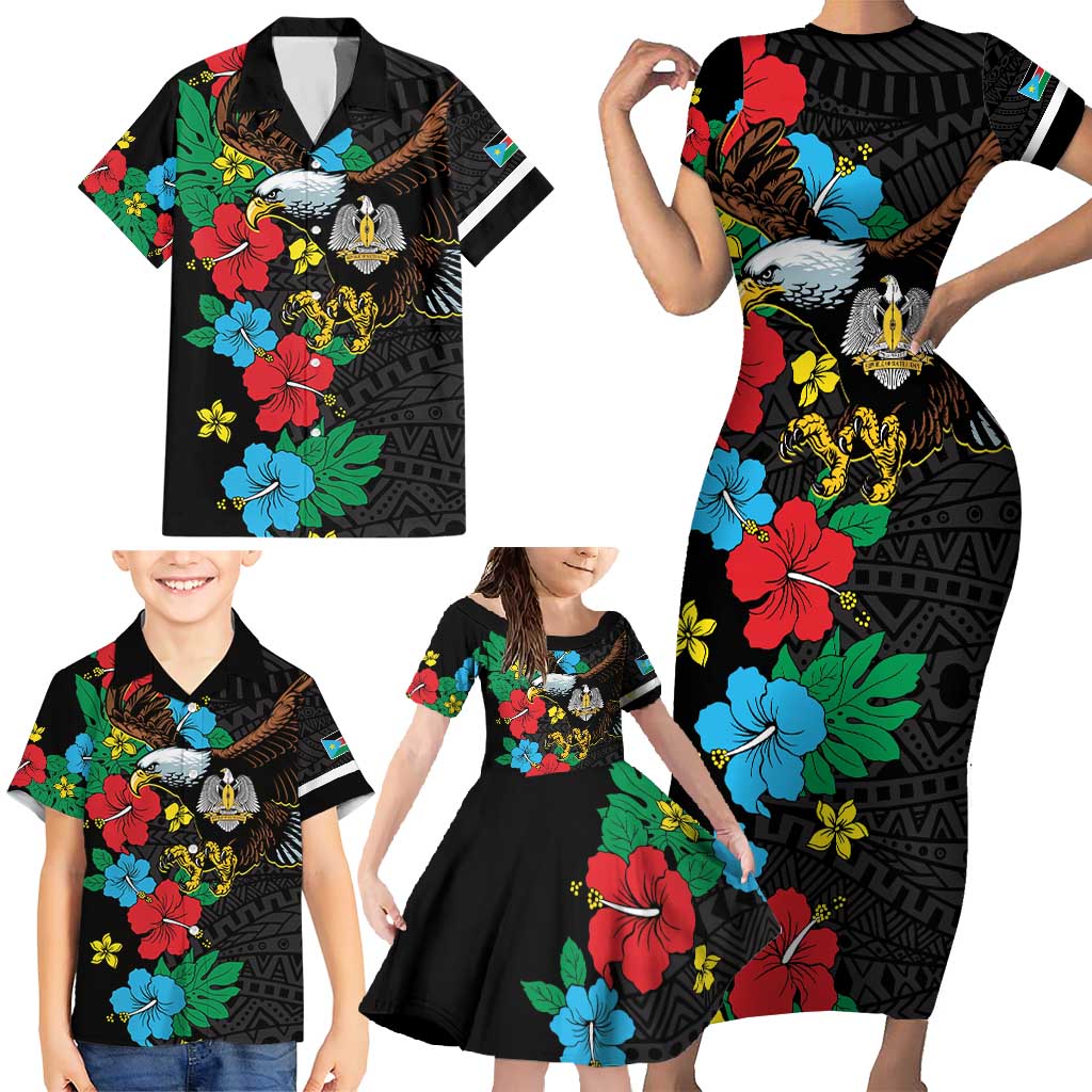 South Sudan Family Matching Short Sleeve Bodycon Dress and Hawaiian Shirt Hibiscus Floral African Pattern - Wonder Print Shop