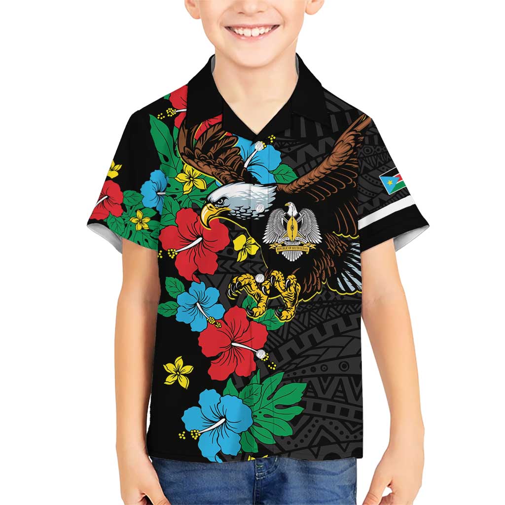 South Sudan Kid Hawaiian Shirt Hibiscus Floral African Pattern - Wonder Print Shop