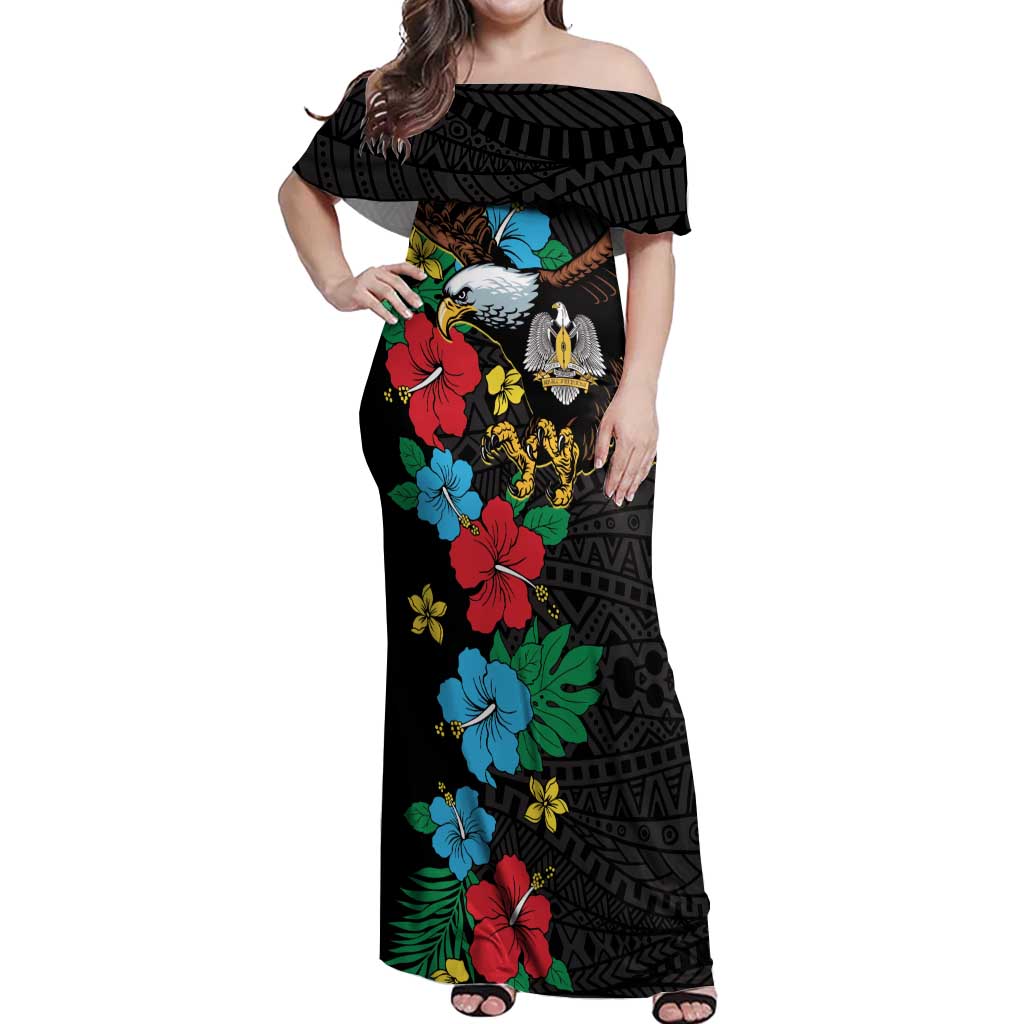 South Sudan Off Shoulder Maxi Dress Hibiscus Floral African Pattern - Wonder Print Shop