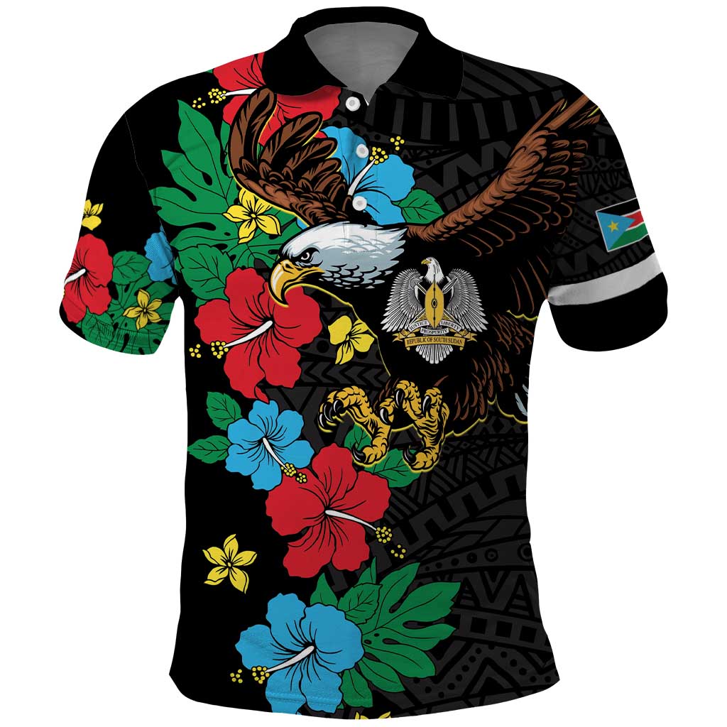 South Sudan Polo Shirt Hibiscus Floral African Pattern - Wonder Print Shop