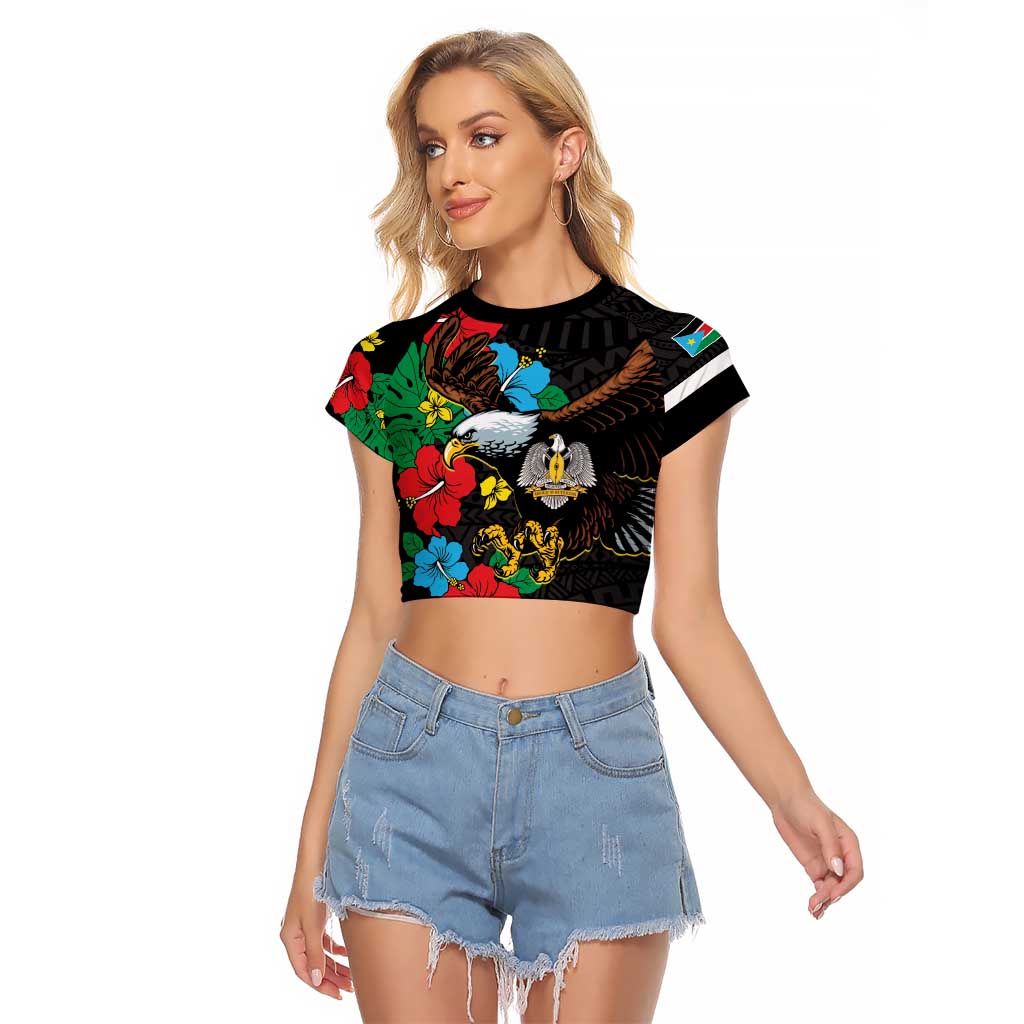 South Sudan Raglan Cropped T Shirt Hibiscus Floral African Pattern - Wonder Print Shop