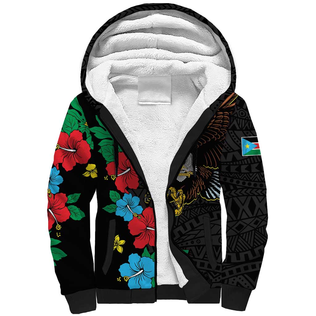 South Sudan Sherpa Hoodie Hibiscus Floral African Pattern - Wonder Print Shop