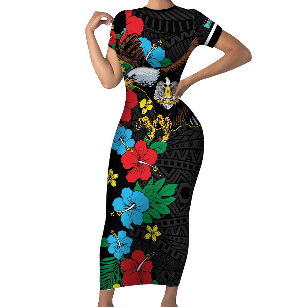 South Sudan Short Sleeve Bodycon Dress Hibiscus Floral African Pattern - Wonder Print Shop