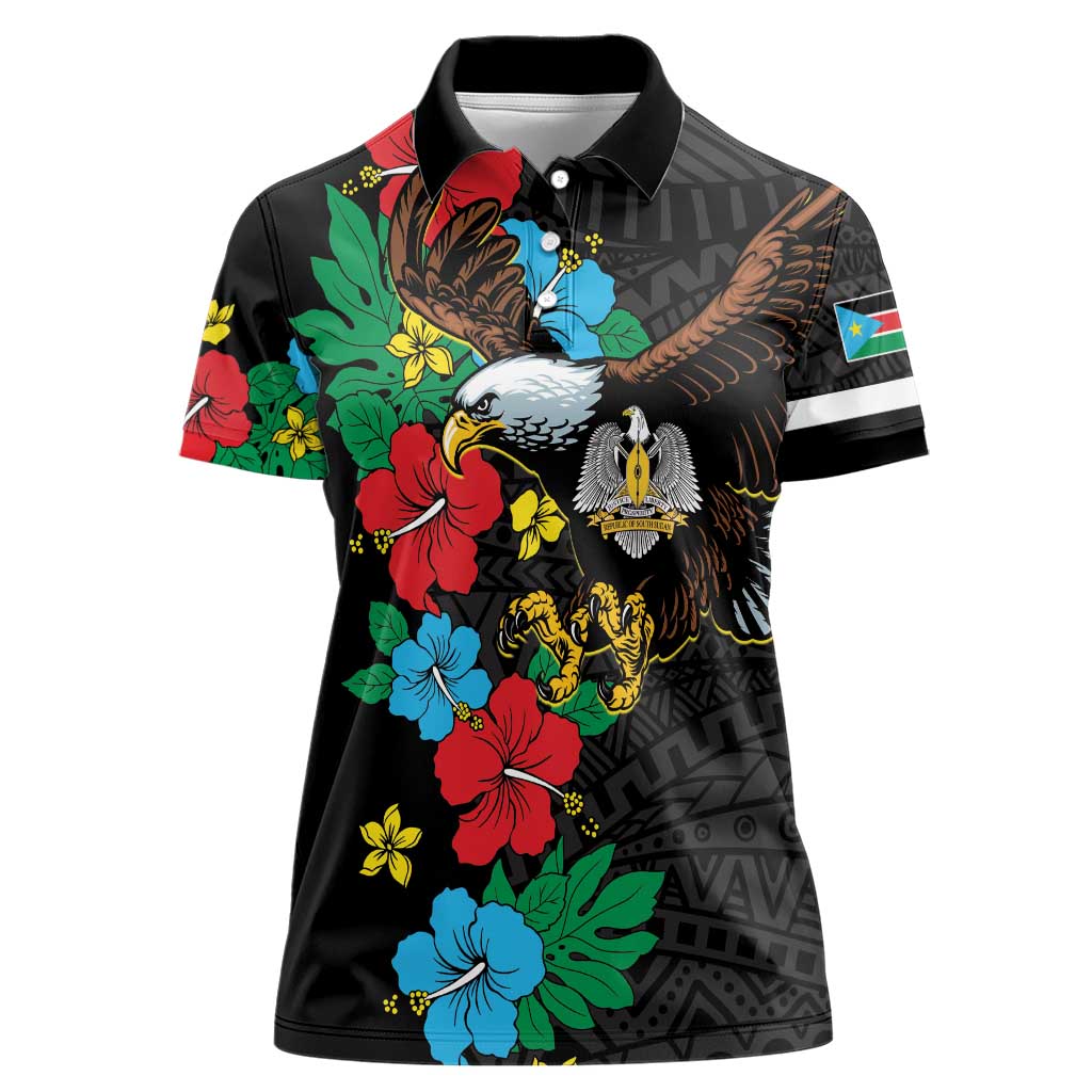 South Sudan Women Polo Shirt Hibiscus Floral African Pattern - Wonder Print Shop