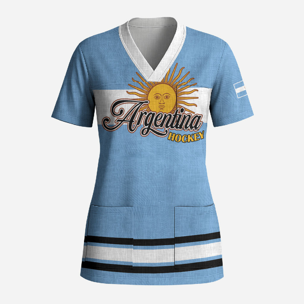 Custom Hockey Argentina Scrub Top Los Leones Go Champions