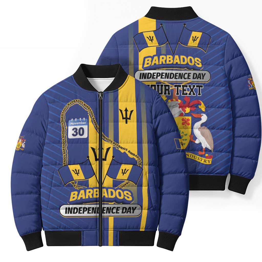 Personalized Barbados 30th November Bomber Puffer Jacket Independence Day Flag Map - Wonder Print Shop