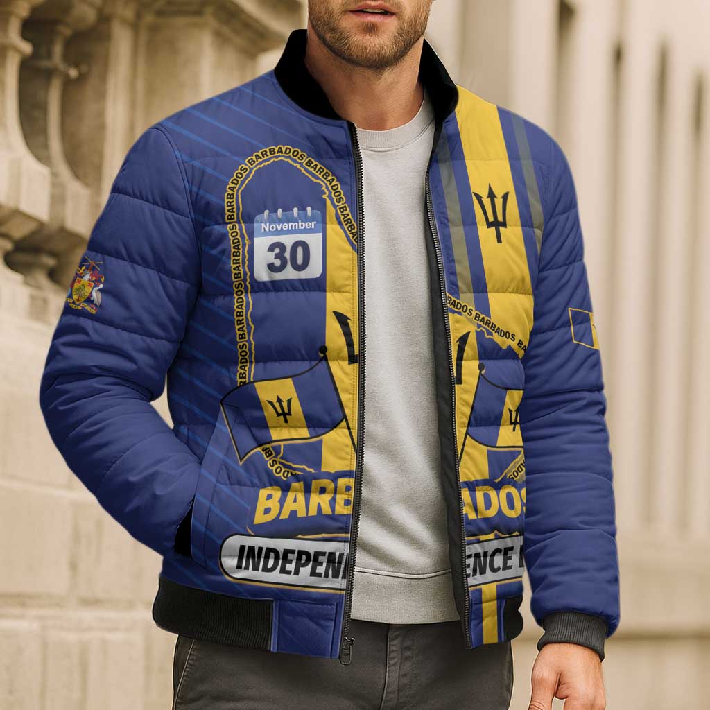 Personalized Barbados 30th November Bomber Puffer Jacket Independence Day Flag Map - Wonder Print Shop