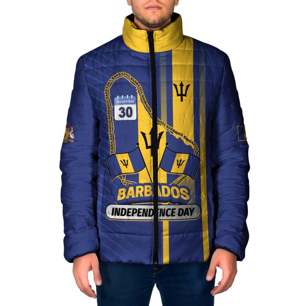 Personalized Barbados 30th November Padded Jacket Independence Day Flag Map - Wonder Print Shop