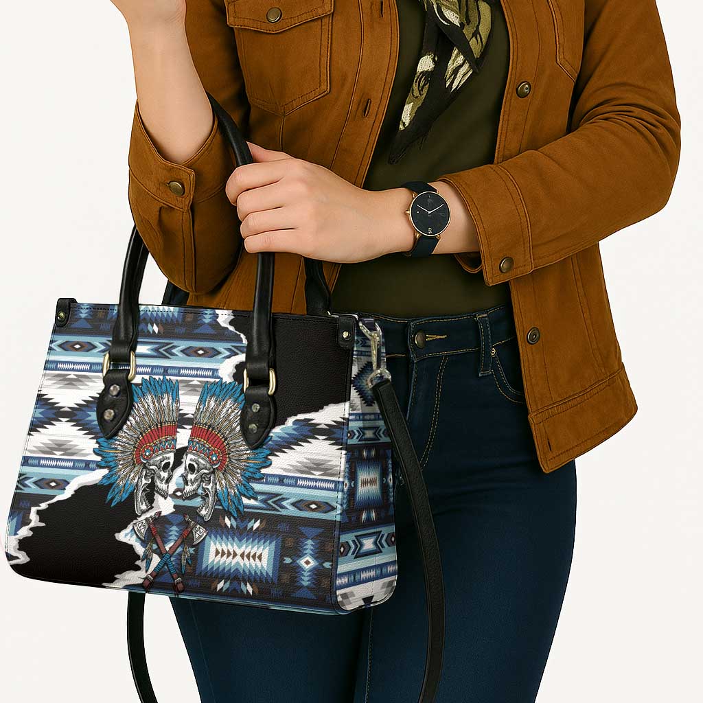 Native American Chief Skull With Axe Leather Bag - Wonder Print Shop