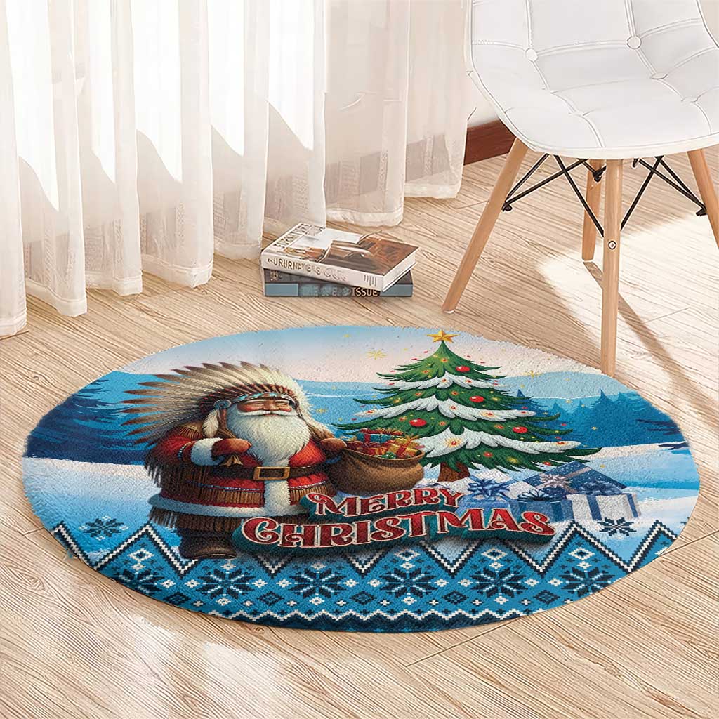 Native American Santa Claus Round Carpet Merry Christmas - Wonder Print Shop