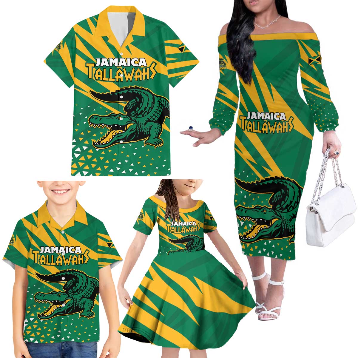 Custom Jamaica Cricket Tallawahs Family Matching Off The Shoulder Long Sleeve Dress and Hawaiian Shirt Fi Wi Tallawahs Champions