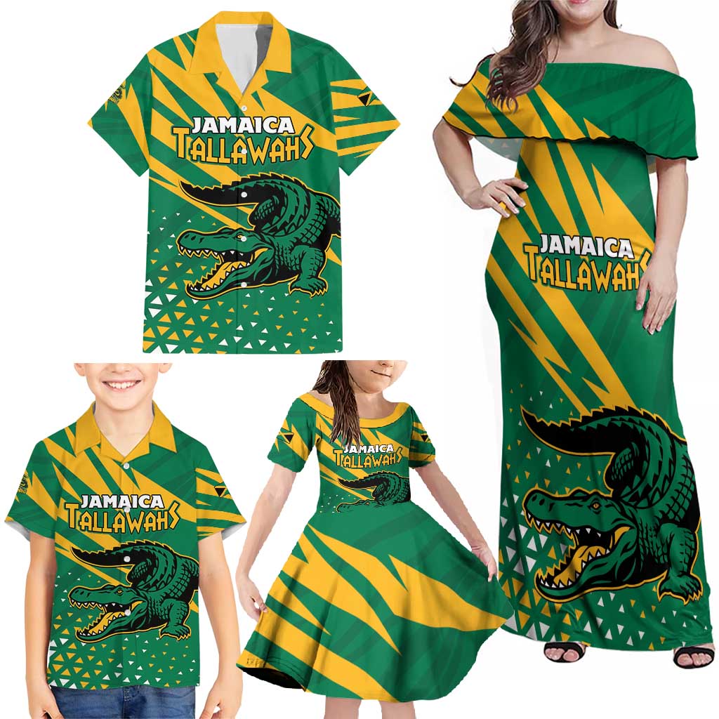 Custom Jamaica Cricket Tallawahs Family Matching Off Shoulder Maxi Dress and Hawaiian Shirt Fi Wi Tallawahs Champions