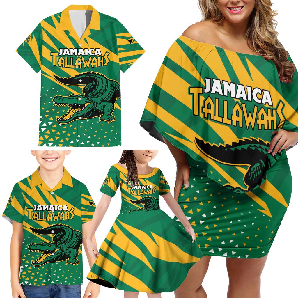 Custom Jamaica Cricket Tallawahs Family Matching Off Shoulder Short Dress and Hawaiian Shirt Fi Wi Tallawahs Champions