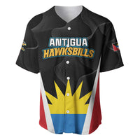 Black V-neck baseball jersey with Antigua Hawksbills front graphic and buttons