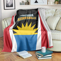 Antigua Cricket Hawksbills blanket in black, red, white, blue, with yellow sunburst logo