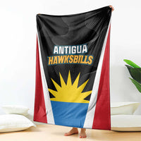 Antigua Cricket Hawksbills throw blanket with large Antigua Hawksbills text and sunburst