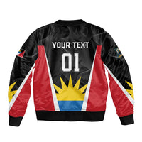 Black bomber jacket with Your Text 01 back print, full-zip, red-white-yellow graphics