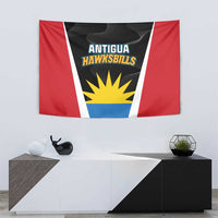 Cricket tapestry wall hanging with Antigua Hawksbills lettering and yellow sunburst on black