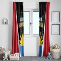 Cricket team window curtain set with red curtains and black-blue-yellow emblem panels