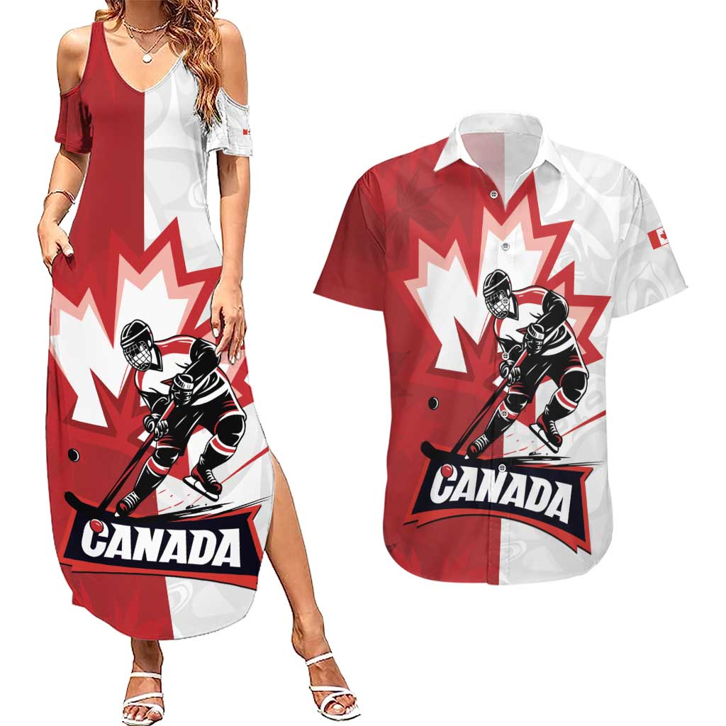 Custom Canada Ice Hockey Team Couples Matching Summer Maxi Dress and Hawaiian Shirt Maple Leaf Go Champions