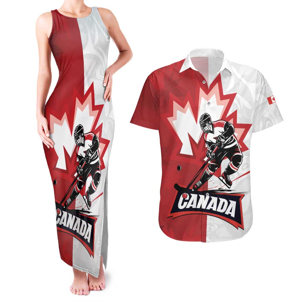 Custom Canada Ice Hockey Team Couples Matching Tank Maxi Dress and Hawaiian Shirt Maple Leaf Go Champions