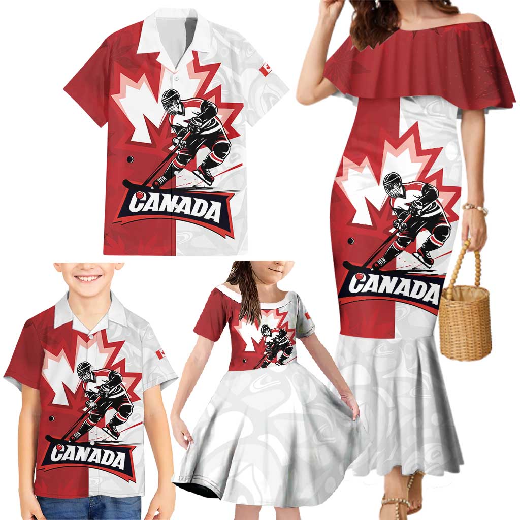 Custom Canada Ice Hockey Team Family Matching Mermaid Dress and Hawaiian Shirt Maple Leaf Go Champions