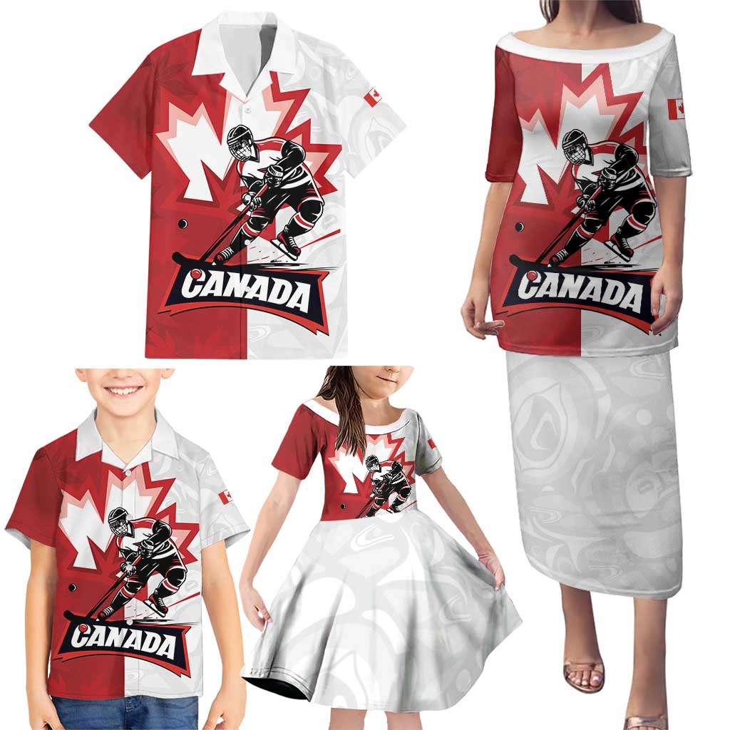 Custom Canada Ice Hockey Team Family Matching Puletasi and Hawaiian Shirt Maple Leaf Go Champions