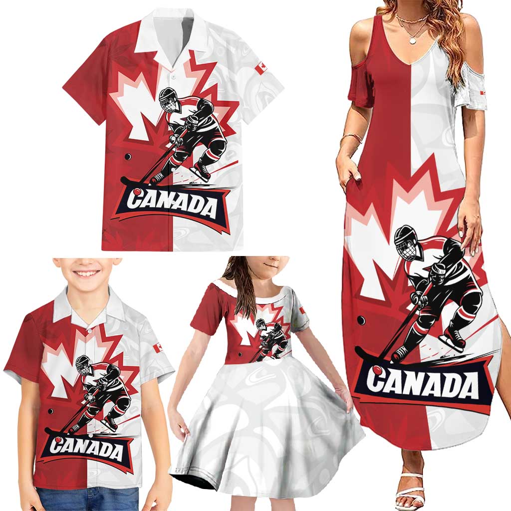 Custom Canada Ice Hockey Team Family Matching Summer Maxi Dress and Hawaiian Shirt Maple Leaf Go Champions