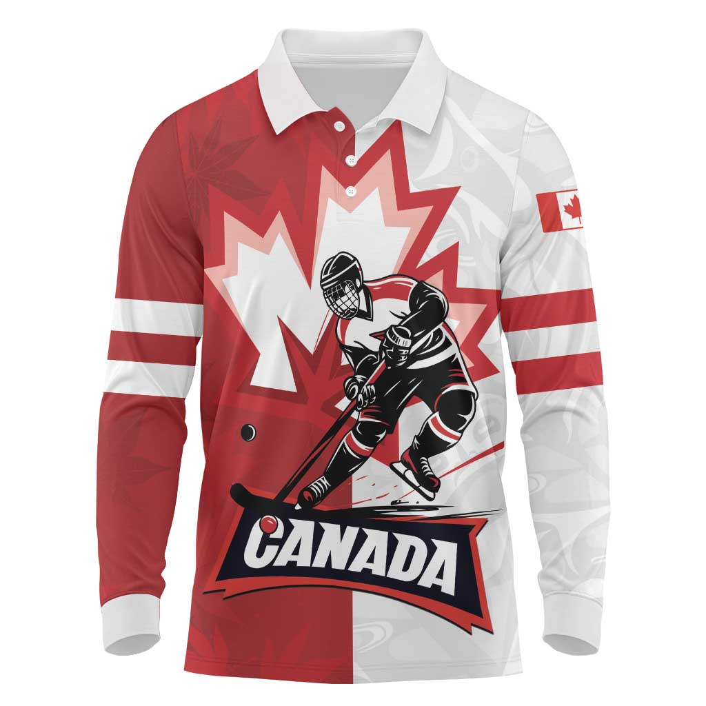 Custom Canada Ice Hockey Team Long Sleeve Polo Shirt Maple Leaf Go Champions