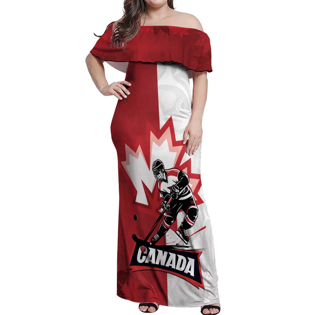 Custom Canada Ice Hockey Team Off Shoulder Maxi Dress Maple Leaf Go Champions