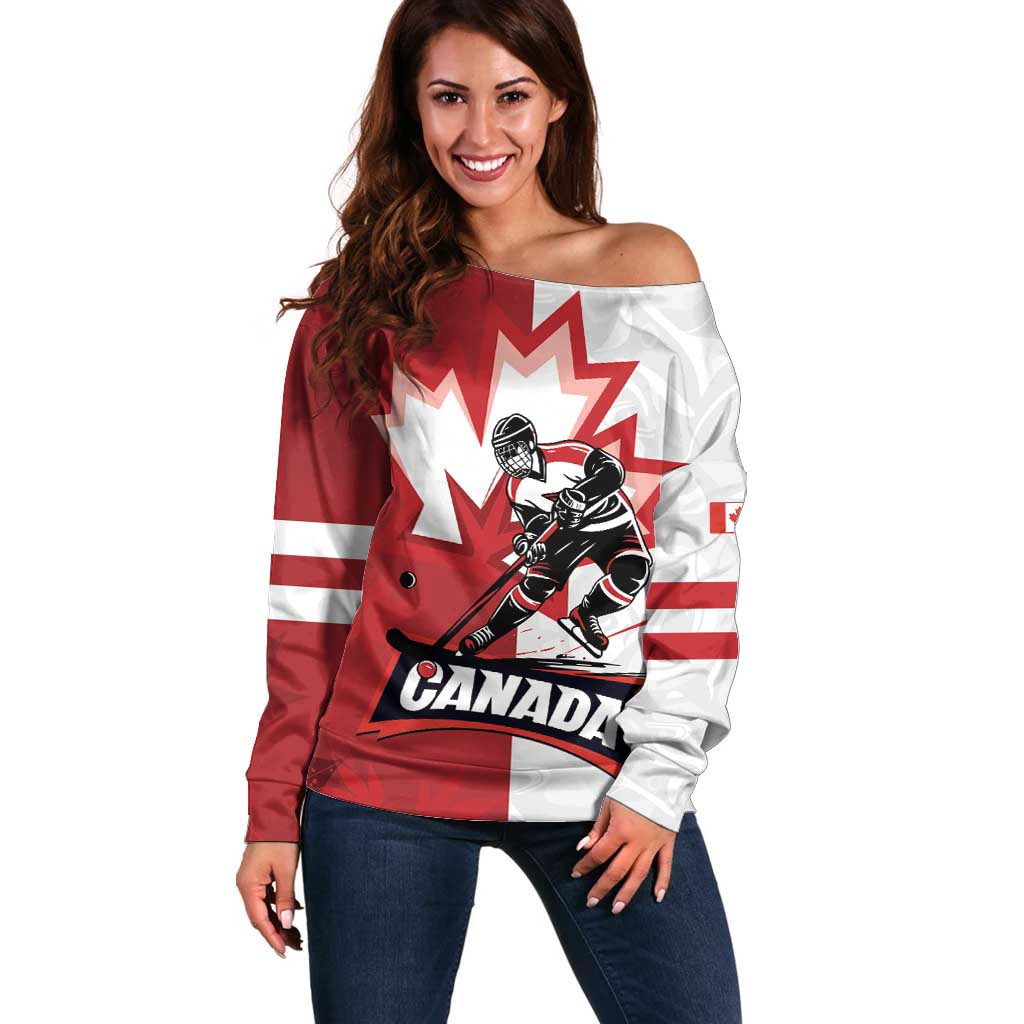 Custom Canada Ice Hockey Team Off Shoulder Sweater Maple Leaf Go Champions