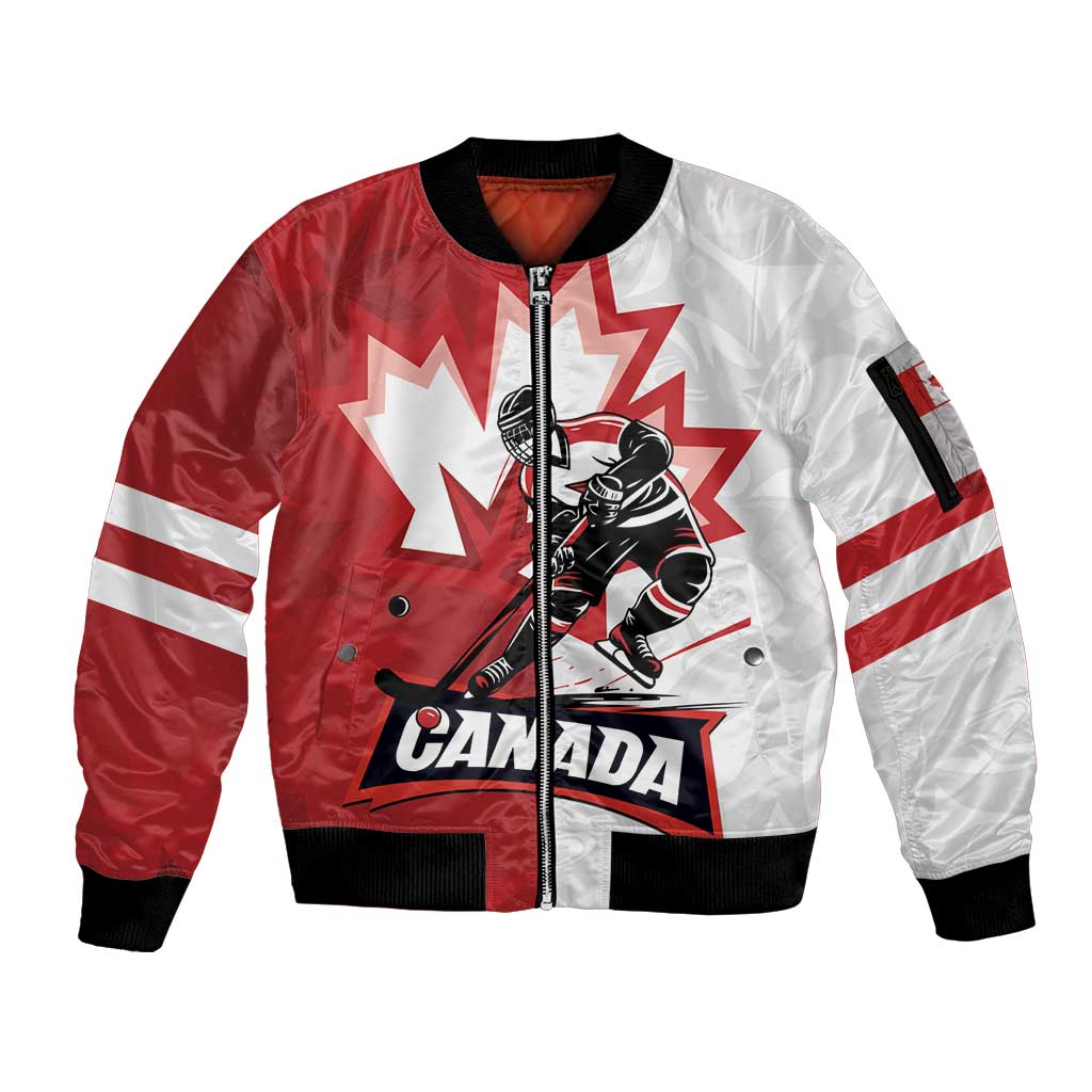 Custom Canada Ice Hockey Team Sleeve Zip Bomber Jacket Maple Leaf Go Champions