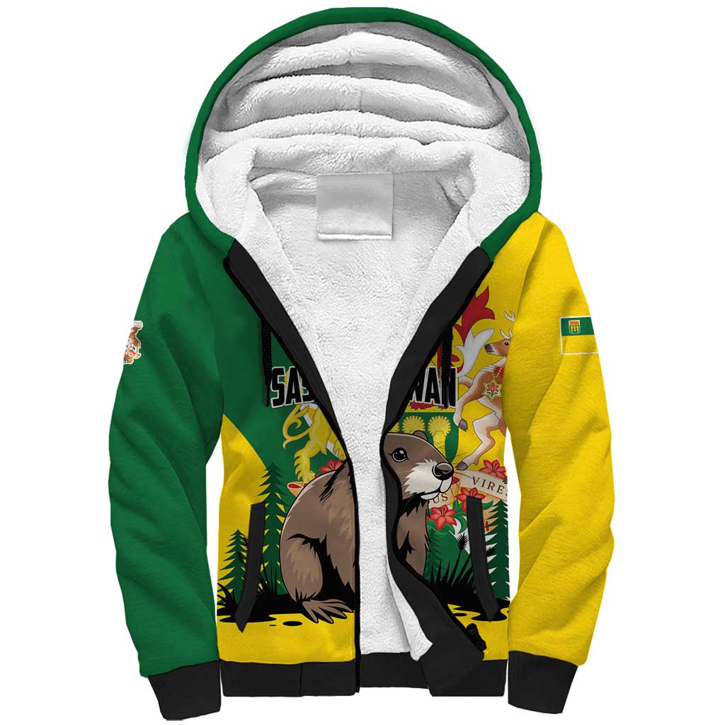 Personalized Canada Saskatchewan Province Sherpa Hoodie Multis e Gentibus Vires