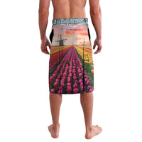 Men's lavalava shorts with tulip rows landscape print, elastic waistband
